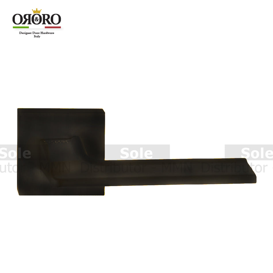 Oro & Oro Main Door Lever Handles On Square Rose With 2 Key Holes Matt Satin Nickel, Matt Antique Brass & Black Finish - ORO06115E