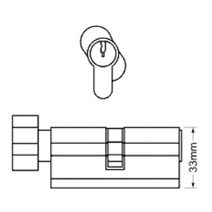 Kich Pin Cylinder Turn & Key, Size 70mm, Brass Satin Finish - KPCKNS70TNKSS