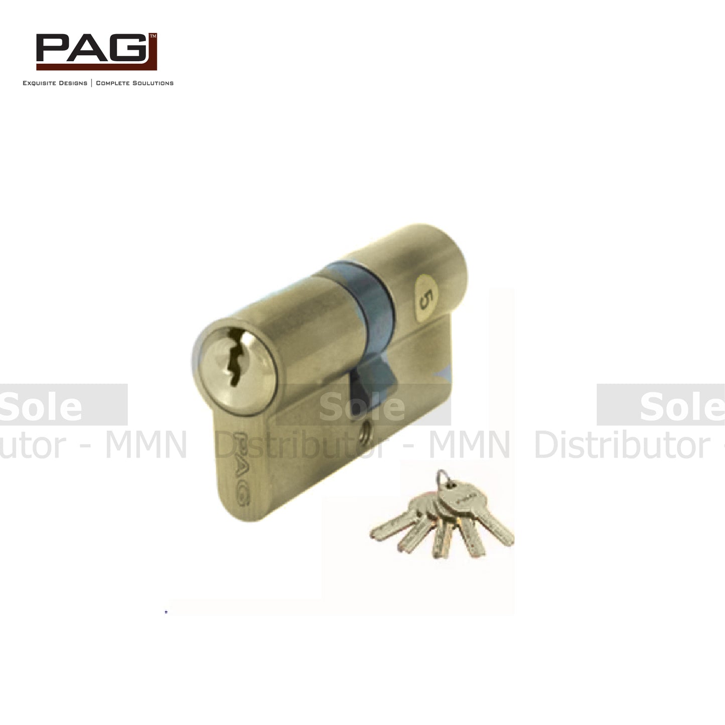 Pag Double Side Key Cylinder 60mm With 3 Keys & 5 Keys Stainless Steel & Antique Brass Finish - DSK60