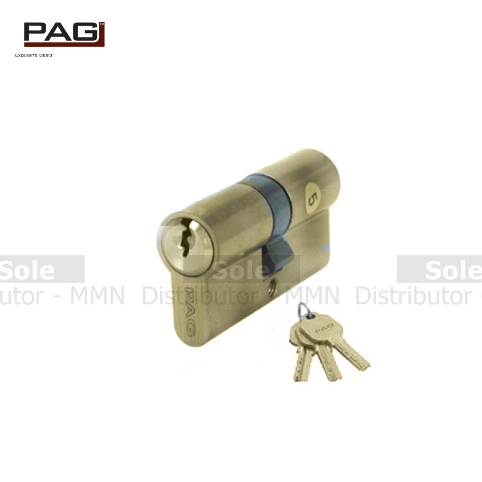 Pag Double Side Key Cylinder 60mm With 3 Keys & 5 Keys Stainless Steel & Antique Brass Finish - DSK60