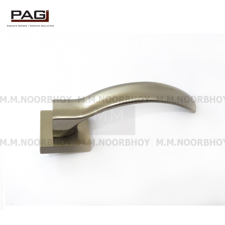 Pag Main Door Lever Handle With Key Holes, Brass Silver Satin Finish - G87646SS