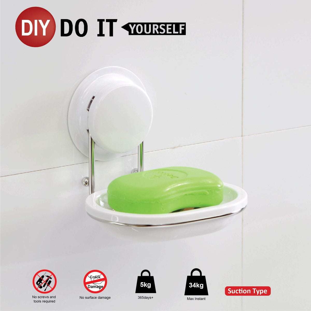 Suction Soap Holder 260001 was designed with a plastic draining soap dish,  can be mounted with suction or glue for bathroom or toilet. You can easy to fix on the wall, put soap on it without the mess.