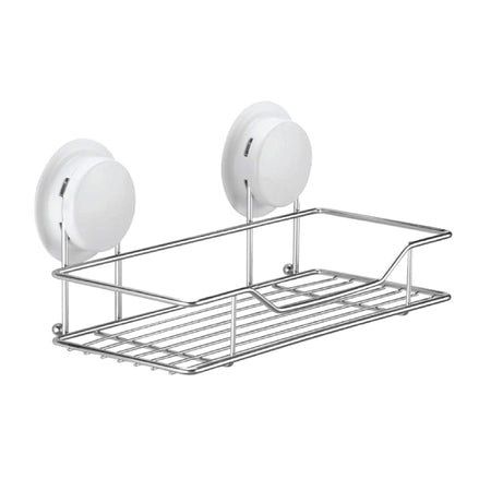 The Suction cup shelf is smaller than the item 260020 suction shelf, just meet smaller space in the bathroom.  The bathroom racks with a stainless steel wire basket, resistant to rust, even in moisture bathroom.