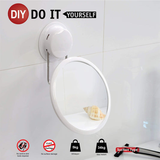 Suction cup mirror is portable for travel or installs in the shower room, fix by suction cup or glue.  As a suction shower mirror holder allow you can turn the mirror in a different direction to meet your pose.