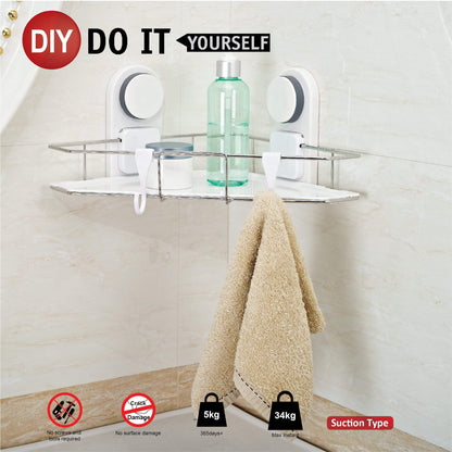 The Suction corner shelf is specially designed for wall corners in the bathroom or kitchen, bedroom. Both suction cups design and can be adjusted according to the corner angle.  Same as the model 260122 shower holder suction, it also is a hot selling product. Plastic ABS corner shelf bottom and a stainless steel wire basket, easy to clean and rust-free.