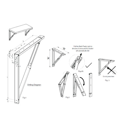 Ebco Foldable Table Bracket Sizes 400mm & 500mm Frosty White Colour - TB