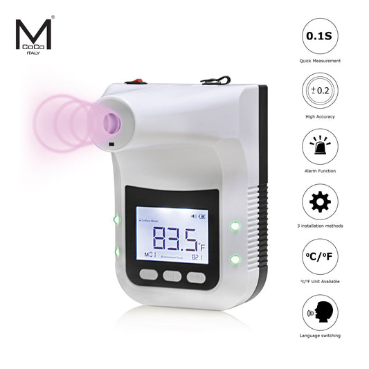 Mcoco Infrared Automatic Quick Thermometer With Voice Non-Contact Wall Mounted White Colour- WMTMWTPRO