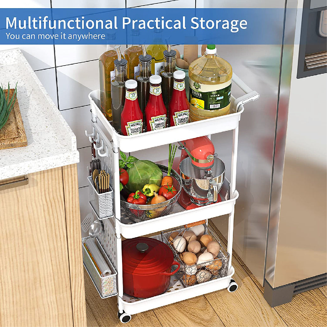 Mcoco 3 Tier Rolling Storage Shelves Cart With Wheels Trolley, White Colour - SN1022