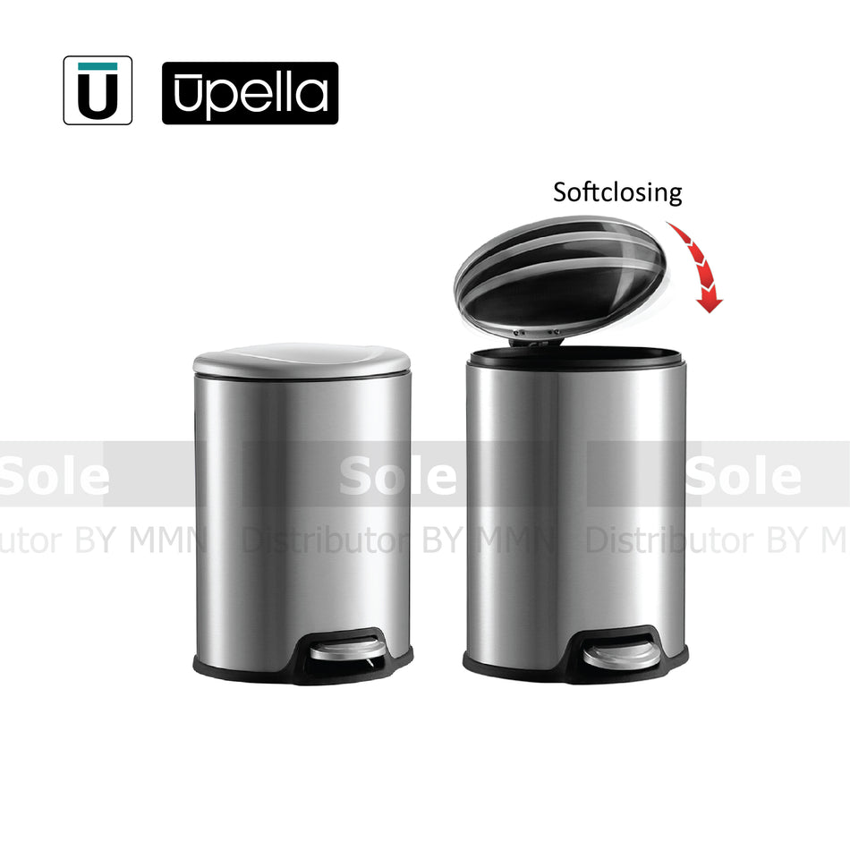 Upella Optimal Life Oval Shape Waste Bin, 5 Liters & 12 Liters Capacity , Silver, Brown & Orange Red - WBU15