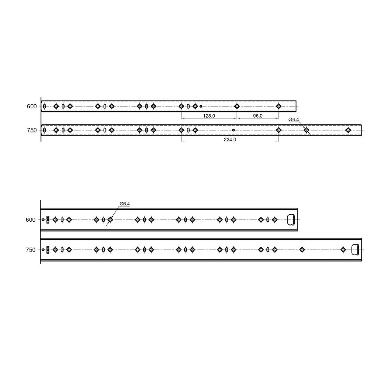 Ebco Heavy Duty Drawer Slides Load Capacity 90Kg, Sizes 600mm & 750mm