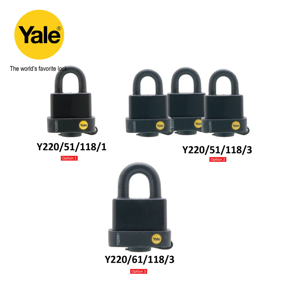 Yale Padlock Weather Proof, Width 51mm & 61mm, Solid Brass Satin Chrome Body with Boron Steel Shackles   - Y220