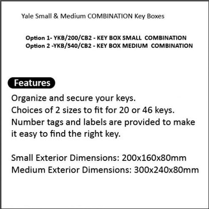 Yale Key Box Locking Combination Type, Sizes Small & Medium, Black Color - YKB
