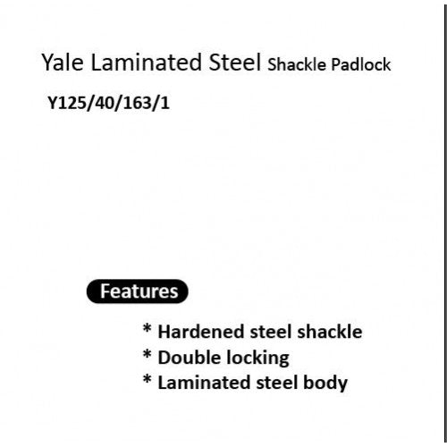 Yale Laminated Padlock Long Shackle, Chrome Plated Hardened Steel Shackle - Y125.40.163.1