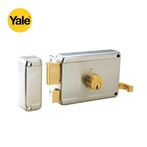 Yale Rim Lock For Entrance Door, Equipped With Pull (Double Cylinder) - Y61000601SS