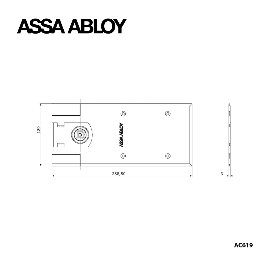 ASSA ABLOY Floor Spring , Size EN3 , With Out Hold Open , Satin Stainless Steel Finish- DC450-EN3-H090+AC619