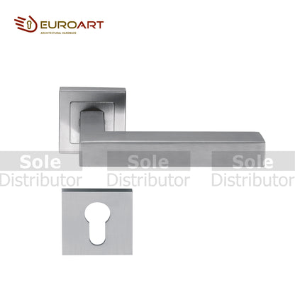 EuroArt Lever Handle On Square Rose With Escutcheons, Size 135x45x8x52x65mm , Stainless Steel Finish - LRS401
