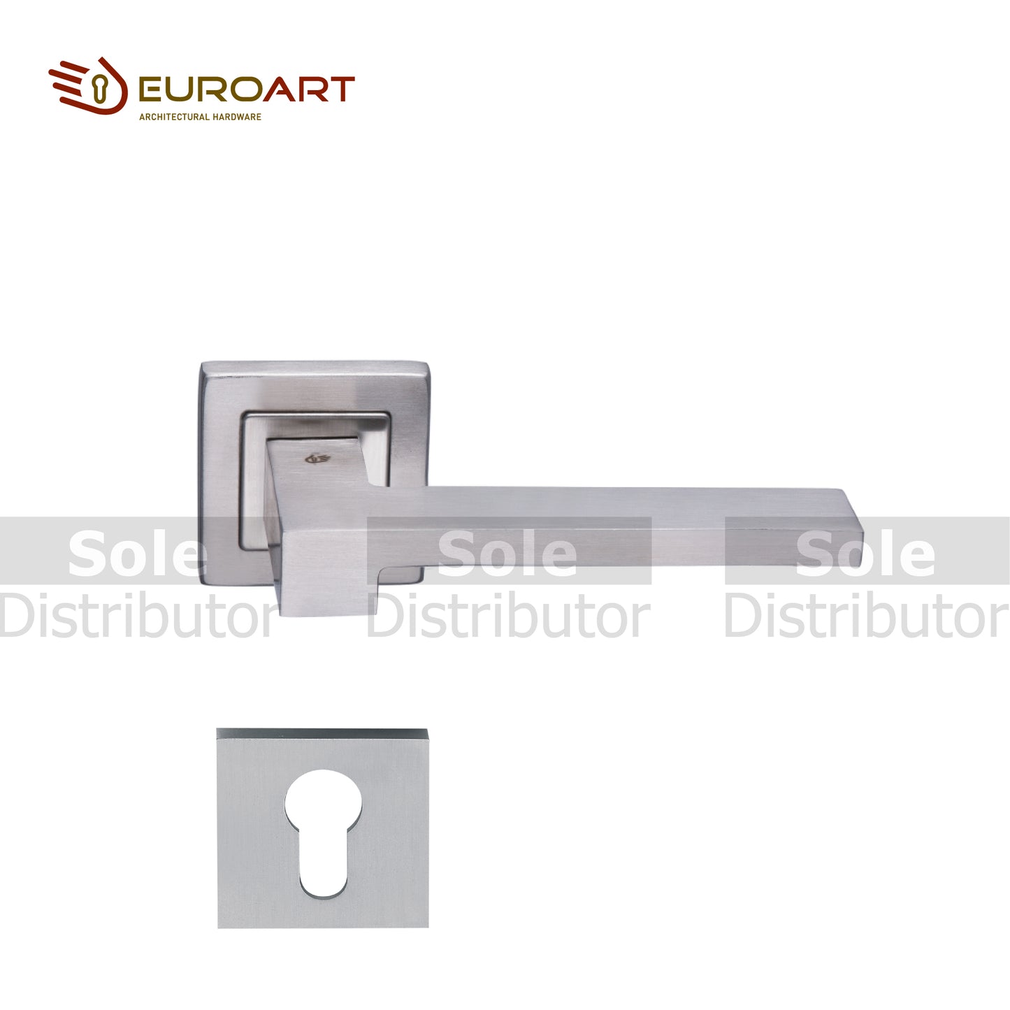 EuroArt Lever Handle On Square Rose Dimension 130x61x52mm Satin Stainless Steel Finish- LRS410+EES601SS
