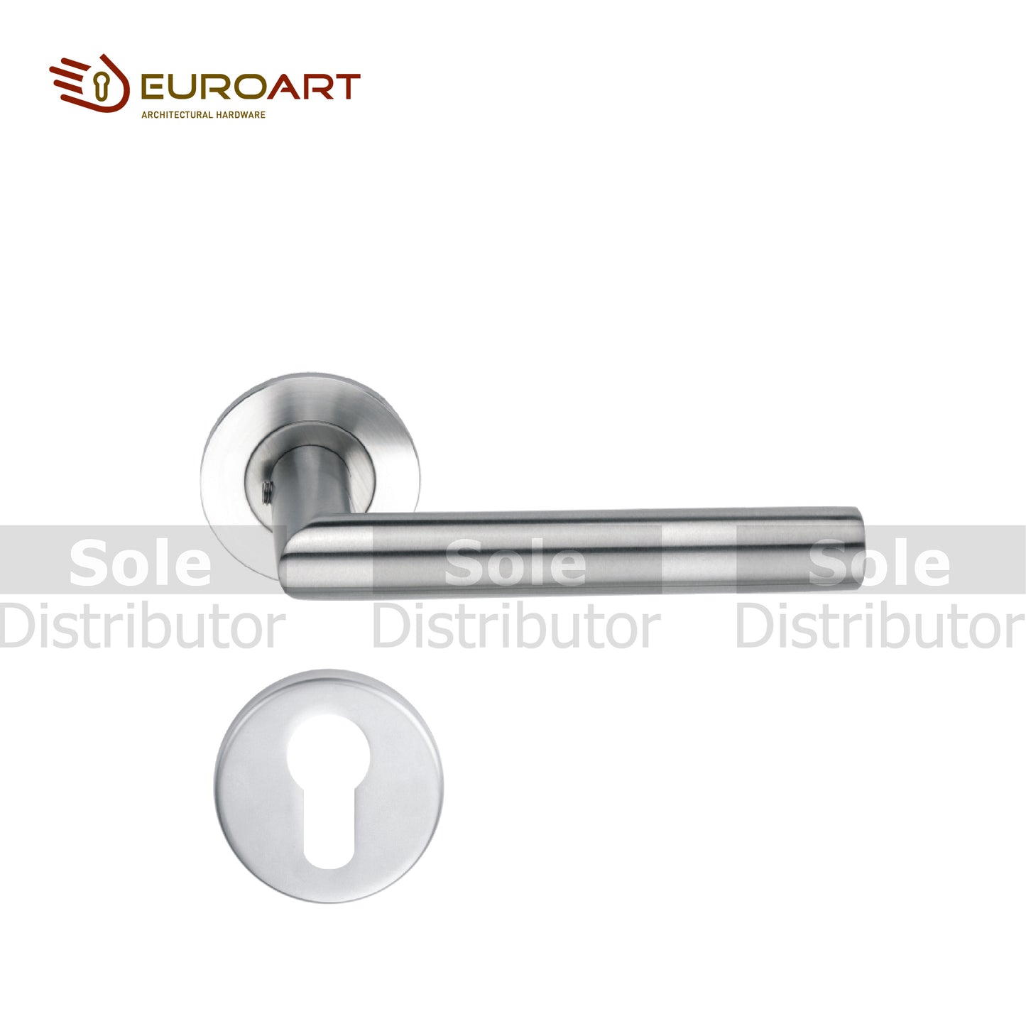 EuroArt Lever Handle on 4mm Unspring Rose With Escutcheons , Stainless Steel  - LRS901+EES901SS