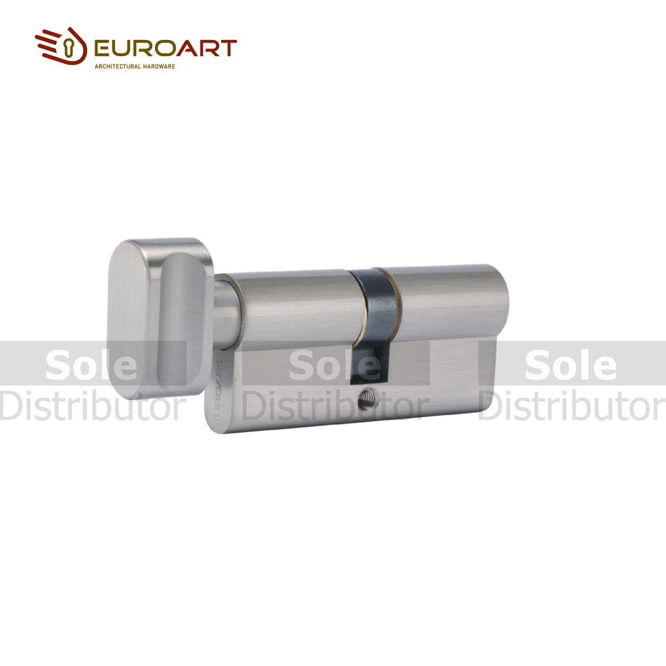EuroArt 6 Pin High Security Key & Turn Cylinder , Size 60mm , SN & MAB Finish - CYD360