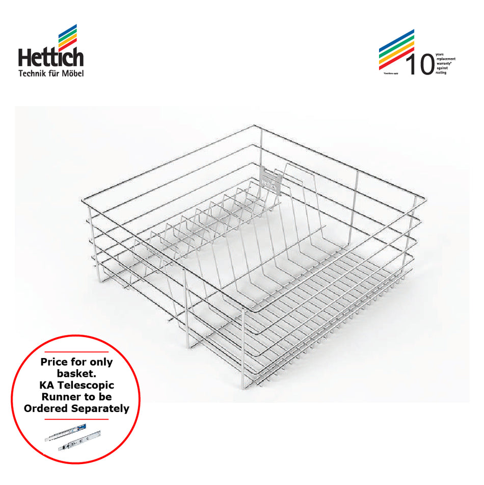 Hettich Cargo Tech M Thali / Jar Wire Basket (Plate Rack), Size 536x500x200mm, Stainless Steel - HT919432100
