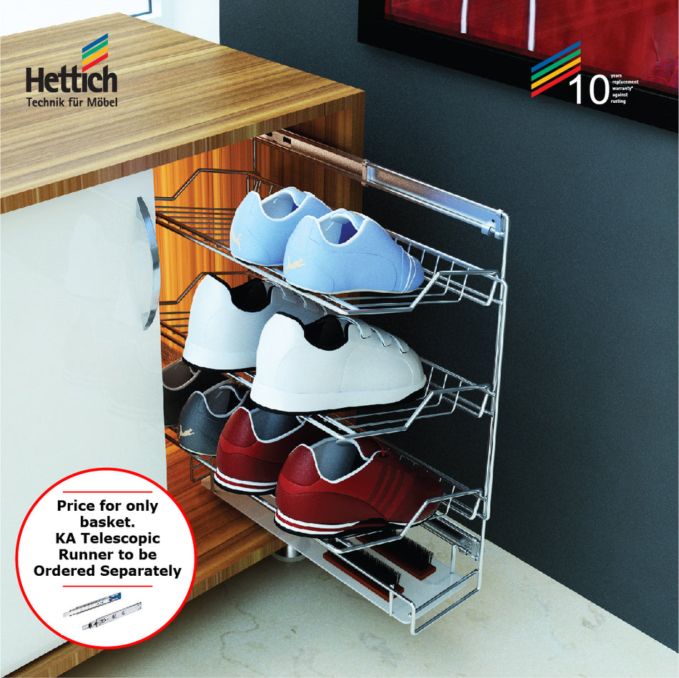 Hettich Vertical Cargo Pullout Shoe Rack, Internal Carcase Height 750mm, Chrome Plated - HT920934000
