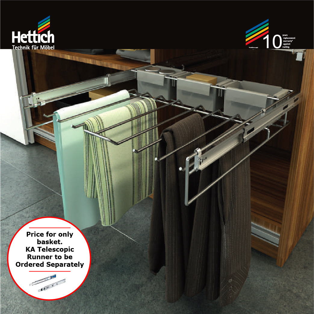 Hettich Cargo Trouser Pull Out W-536 & 836mm, Chrome Plated - HT922109800 / HT923689800