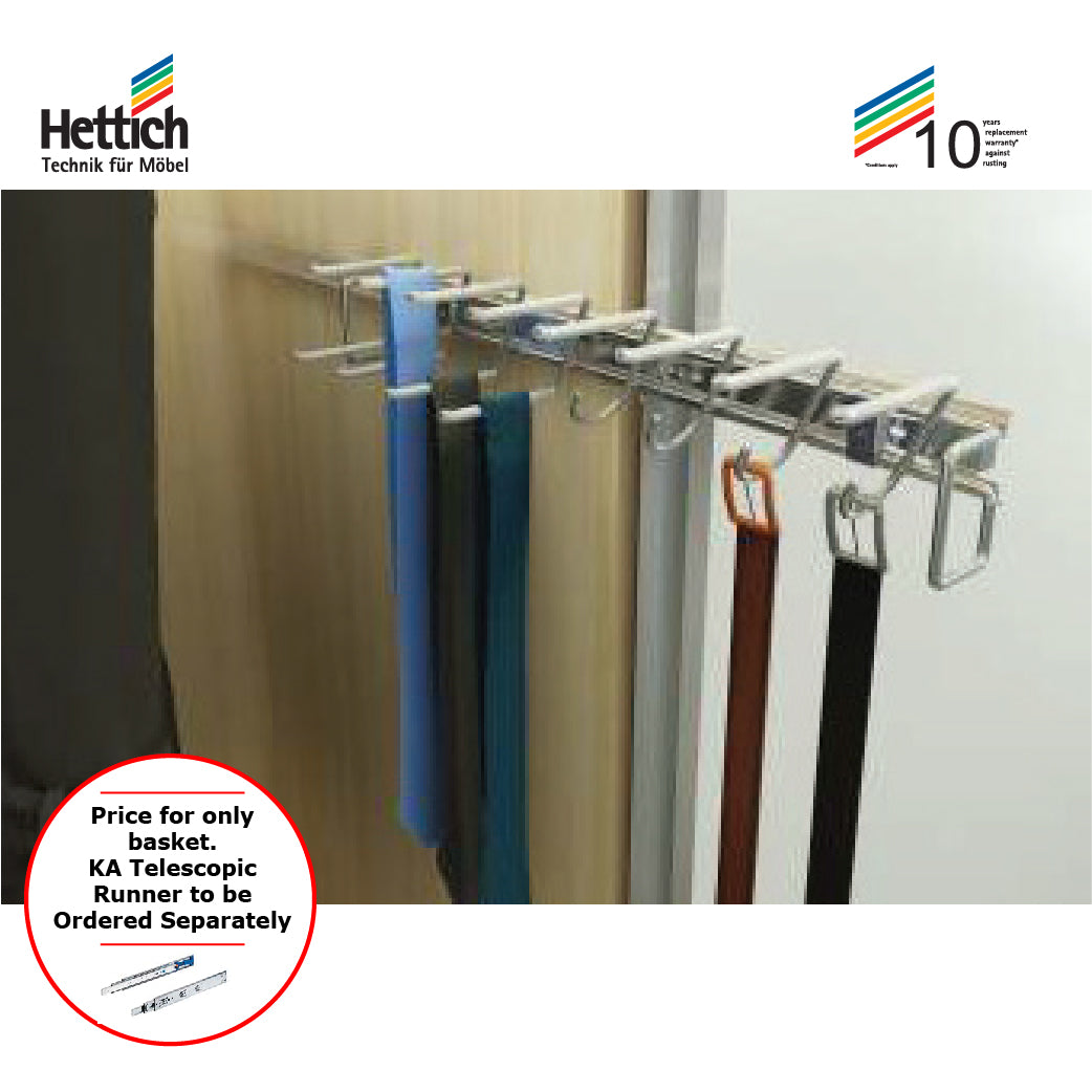 Hettich Cargo Tie & Belt Pull Out Side Mounted, Size 500x68mm, Stainless Steel Chrome Plated   - HT924399100