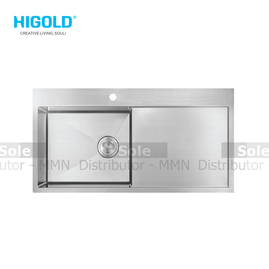 Higold Sink Single Bowl Right & Left Side With Drain Board Topmount Thickness 1.2mm Stainless Steel - HG9040