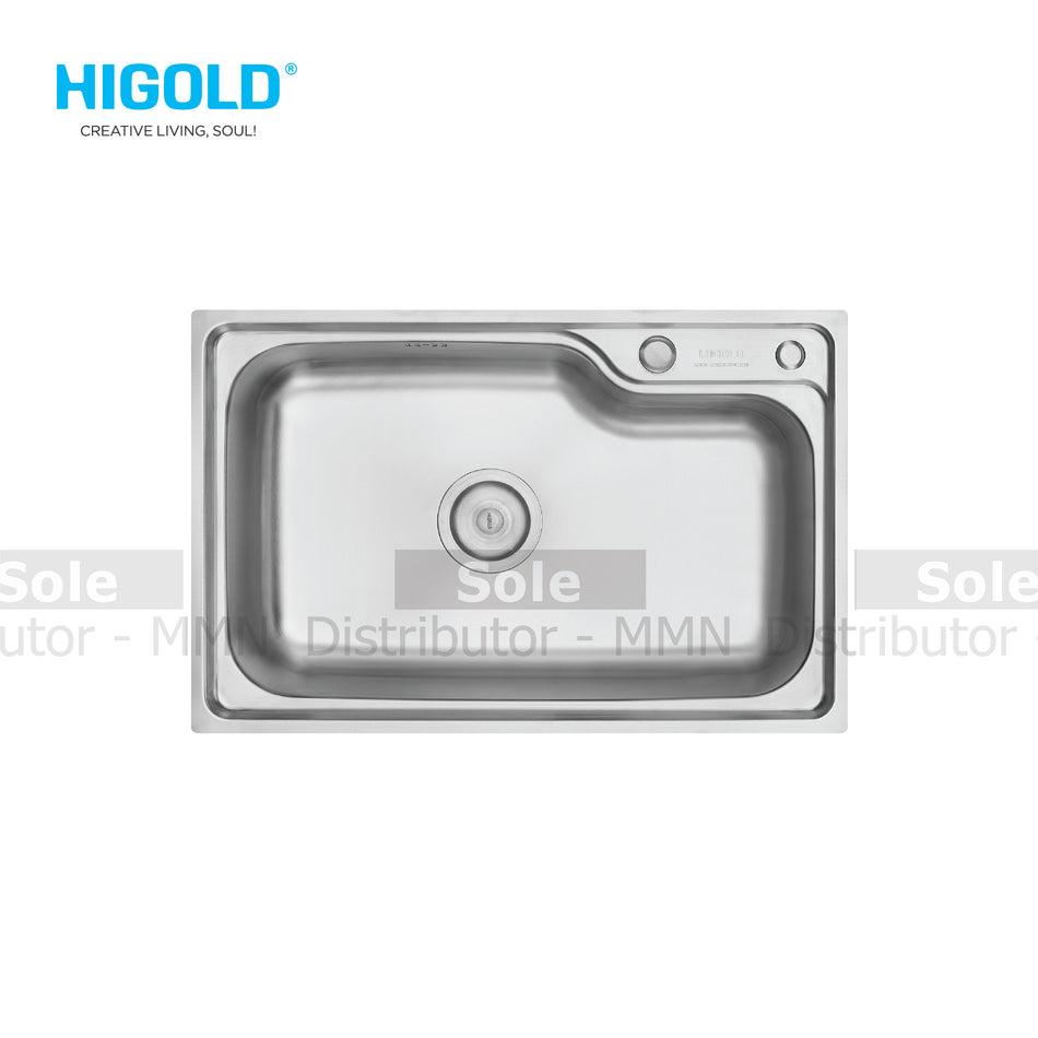 Higold Sink Single Bowl Top Mount With Drainer Head Dimension 680x440x220mm Stainless Steel - HG920039