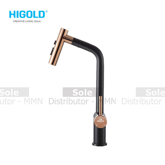Higold Kitchen Faucet Pull-out Type Dimension 175x425mm PVD Rosy + Electrophoresis Black Colour - HG980128