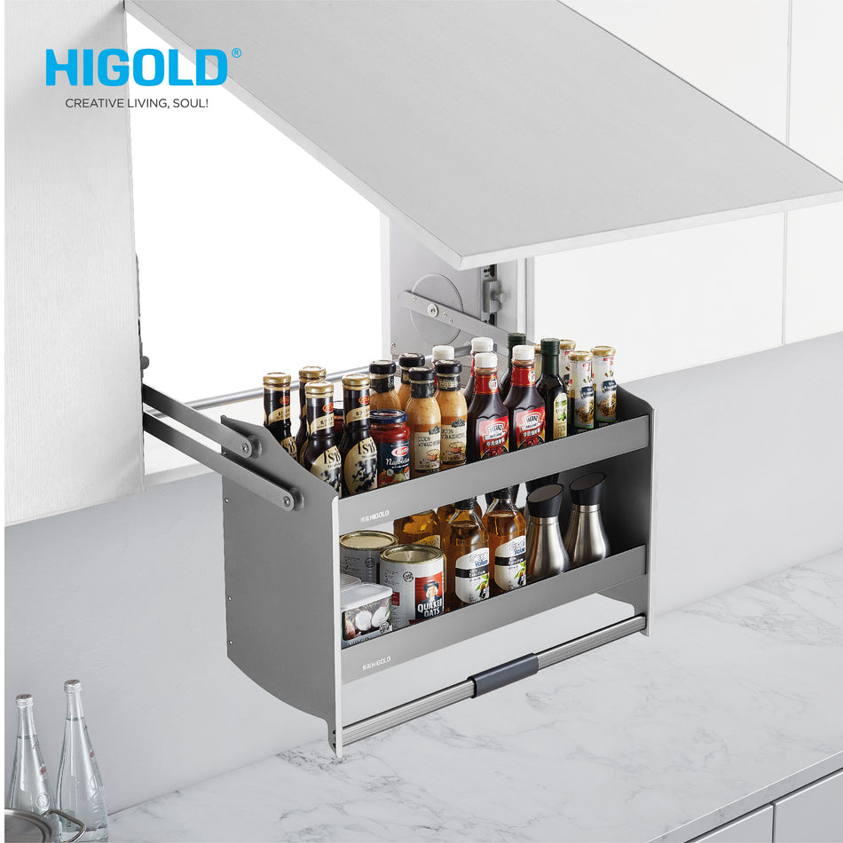 Higold Shearer Style Lift-Up Pullout With 2 Layers Of Wooden Trays Dimension 864x283x525mm Aluminium Matt Gery Colour - HG401224