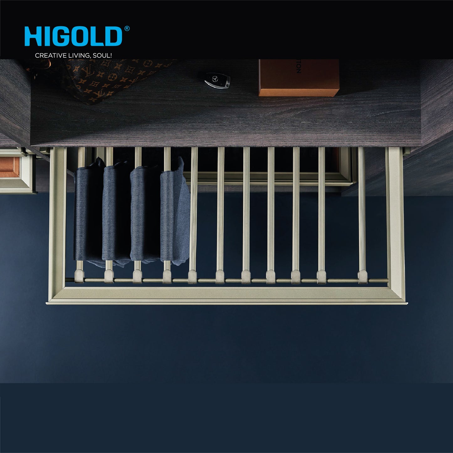 Higold Armani Trousers Rack Cabinet 900mm Soft Close Cobalt Platinum Colour (Angas) - HG703724