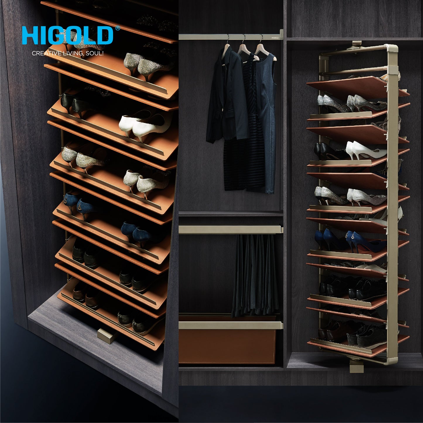 Higold Fashion Series Rotating Shoe Rack 12 & 10 Layers Cabinet Size 800mm Orange & Cobalt Platinum Colour - HG70369