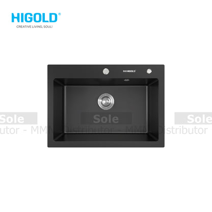 Higold Quartz Sink Single Bowl Composite Dimension 580x450x200mm Black, White, Grey, Red & Pink Colour - HGQ35003