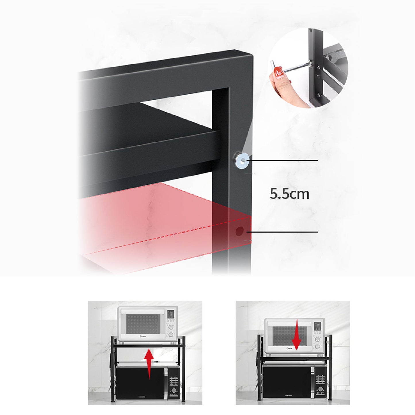 Mcoco Microwave Rack Single & Double Shelves Black Colour  - MW0