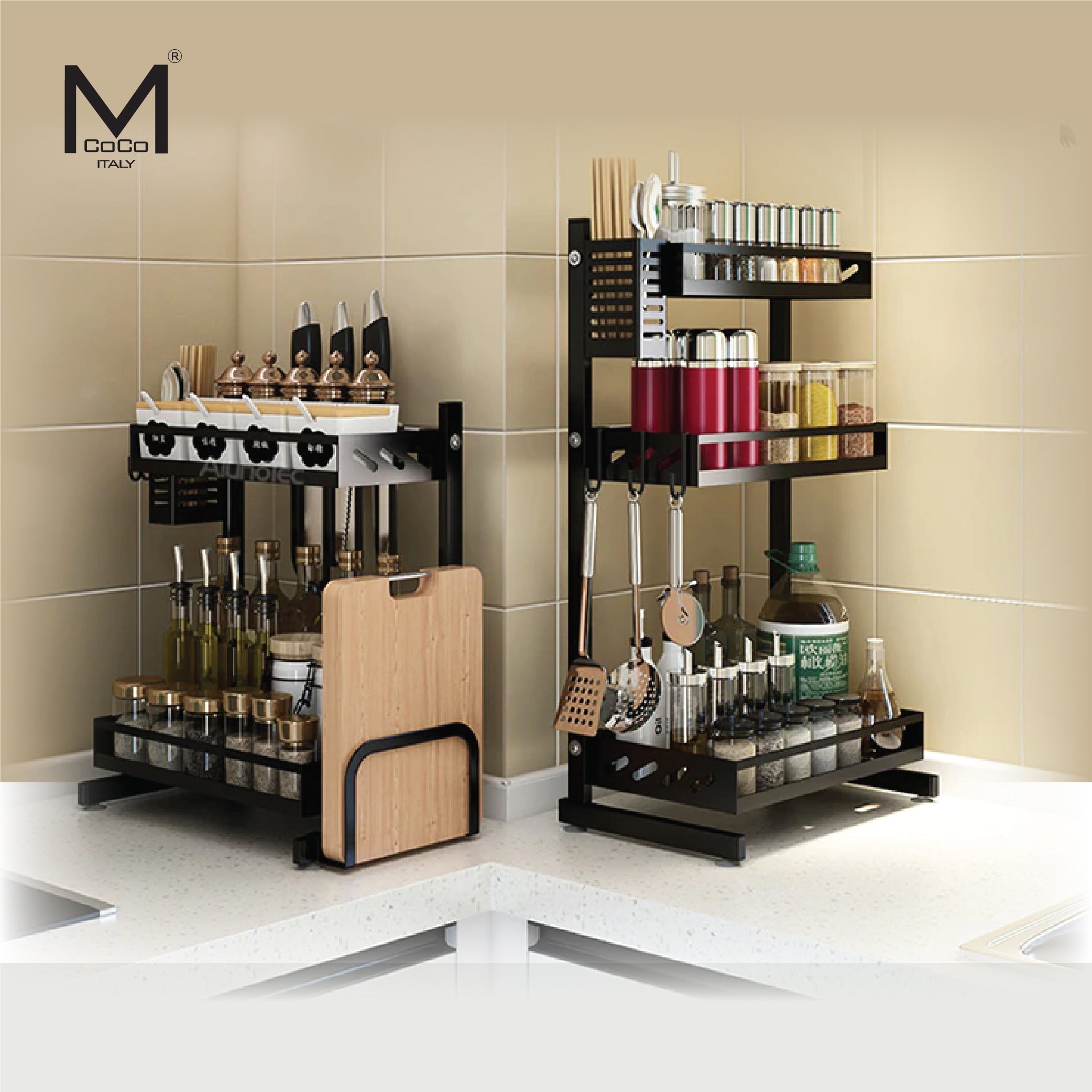 Mcoco Spice Rack 02 03 Shelves Small Medium Black Colour SR0