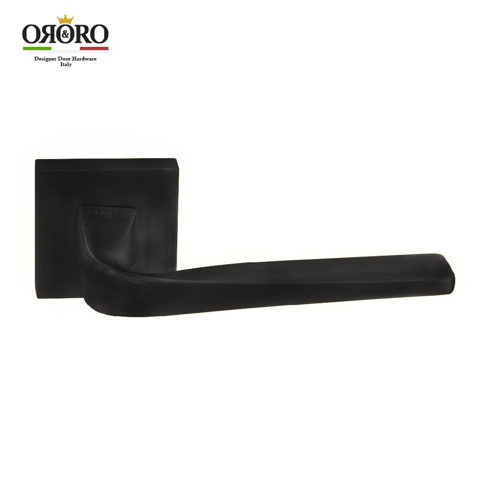 Oro & Oro Main Door Lever Handle On Square Rose With 2 Key Holes Matt Satin Nickel, Matt Antique Brass & Black Finish - ORO07215E