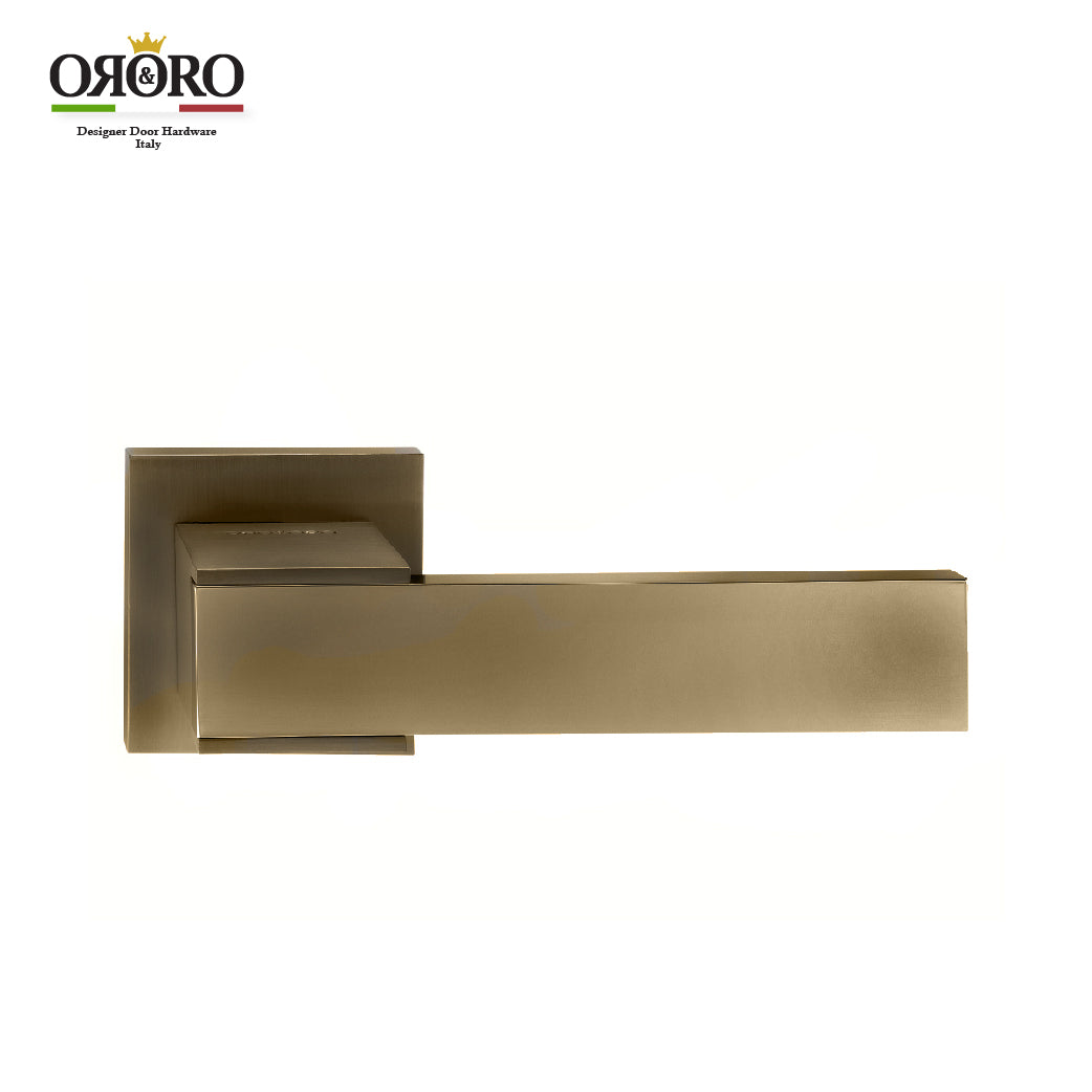 Oro & Oro Main Door Lever Handle On Square Rose With 2 Key Holes Matt Satin Nickel, Matt Antique Brass ,Black & Titanium Finish - ORO04214E