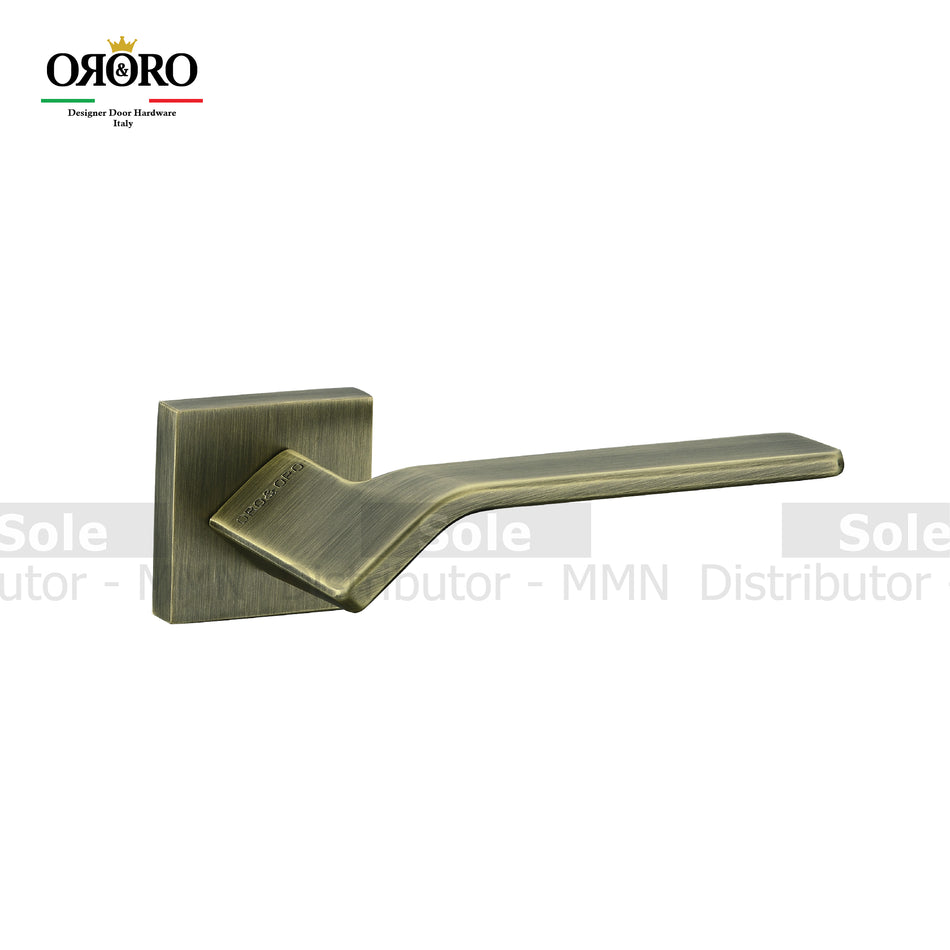 Oro & Oro Main Door Lever Handles On Straight Square Rose With 2 Key Holes Matt Satin Nickel, Matt Antique Brass & WAB Finish- ORO09315E