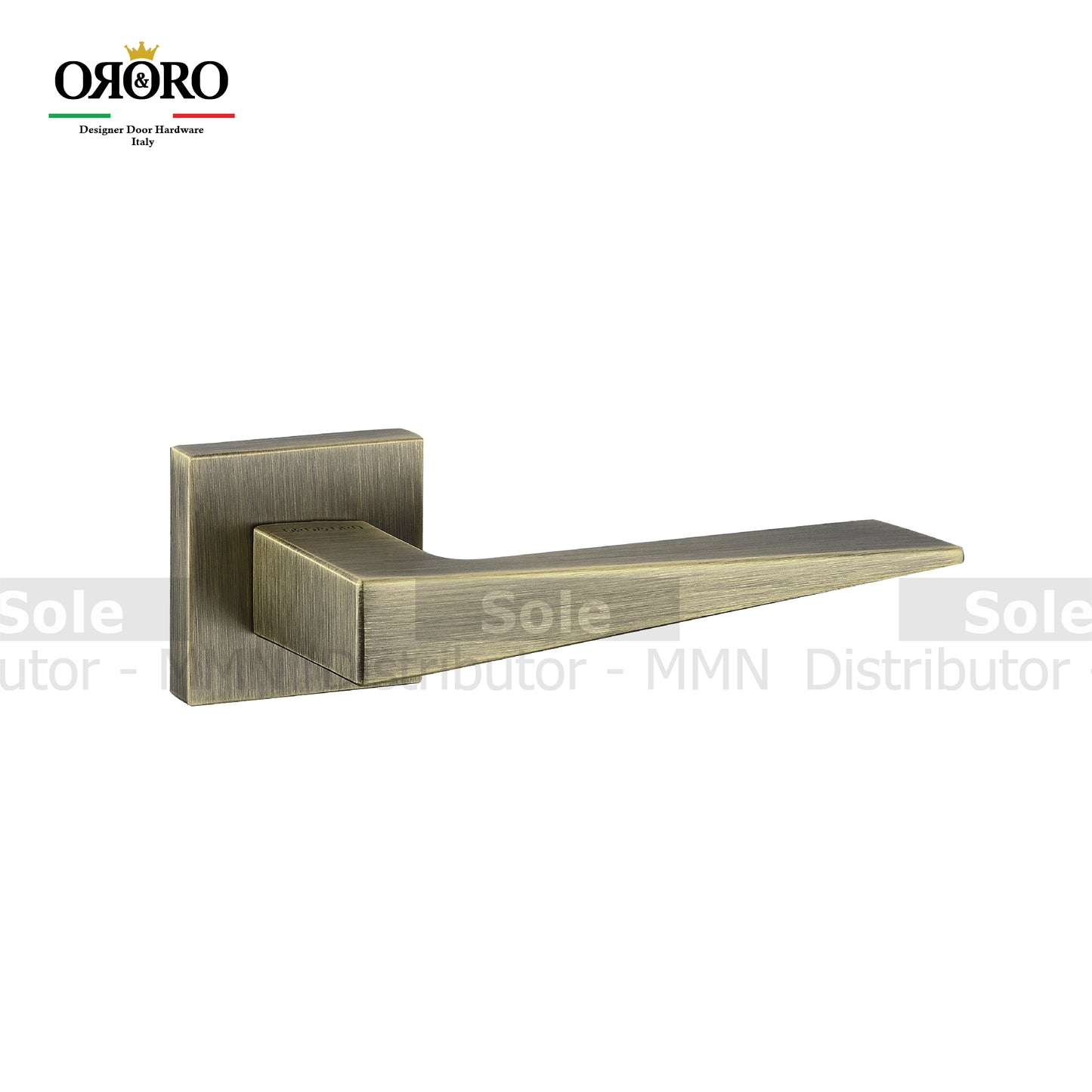 Oro & Oro Main Door Lever Handles On Straight Square Rose With 2 Key Holes Matt Satin Nickel, Matt Antique Brass & Titanium Finish- ORO09615E