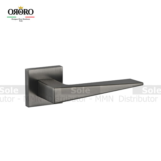 Oro & Oro Main Door Lever Handles On Straight Square Rose With 2 Key Holes Matt Satin Nickel, Matt Antique Brass & Titanium Finish- ORO09615E
