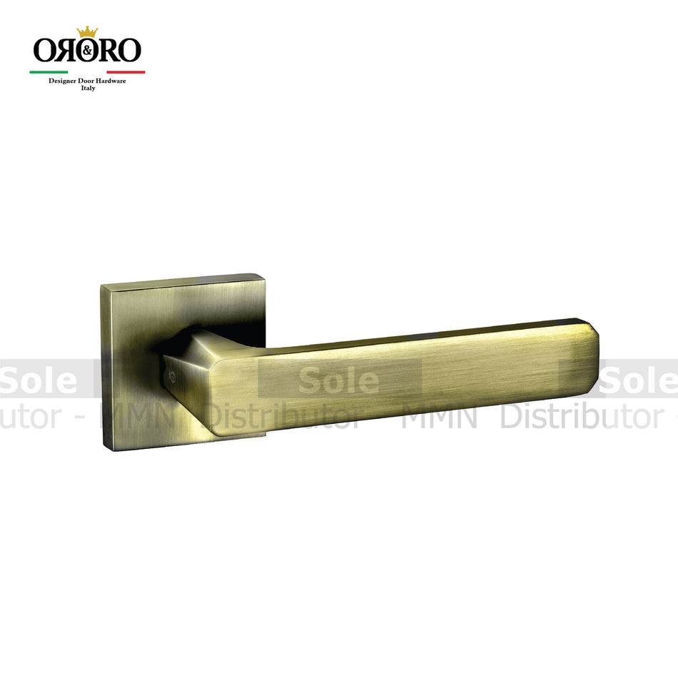 Oro & Oro Main Door Lever Handles On Straight Square Rose With 2 Key Holes Matt Satin Nickel, Matt Antique Brass & Titanium Finish - ORO10815E