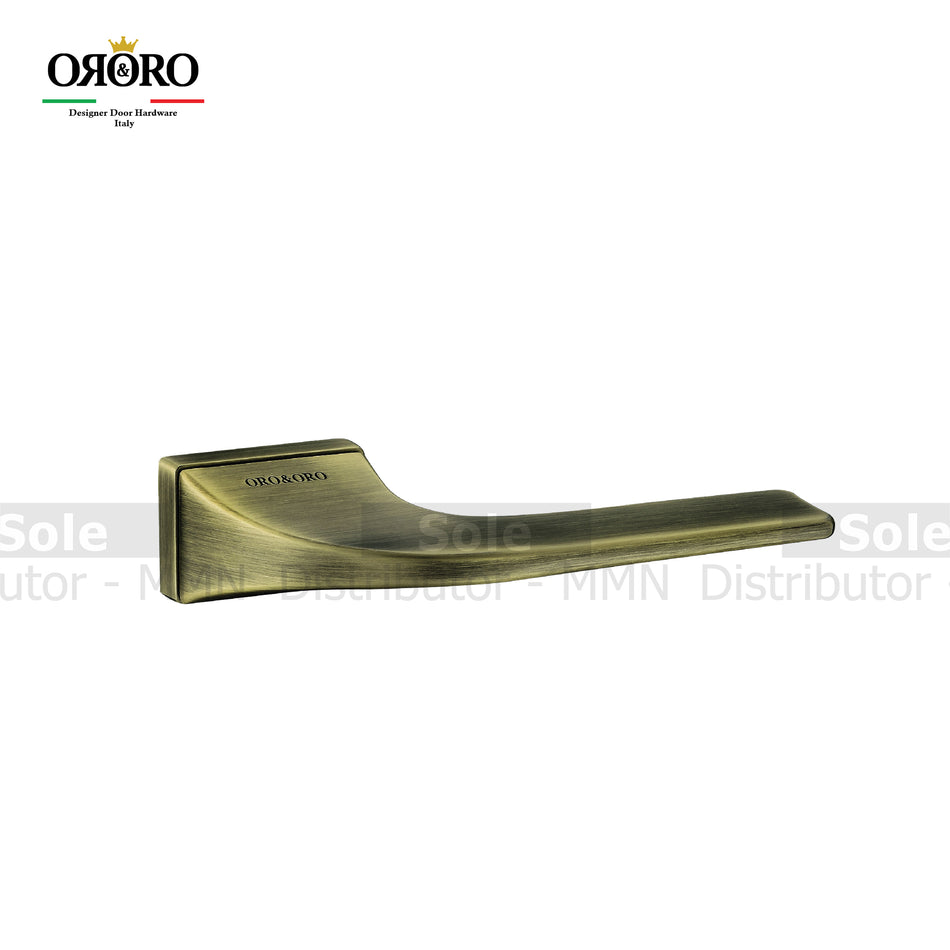 Oro & Oro Main Door Lever Handle On Rectangular Rose With 2 Key Holes Matt Satin Nickel, Matt Antique Brass & Titanium Finish- ORO12524E